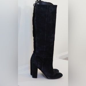 Sam Edelman Black Suede Leather Knee-High Boots Pull On Sz 5